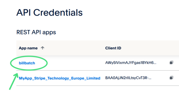 API Credentials page on PayPal Developer page